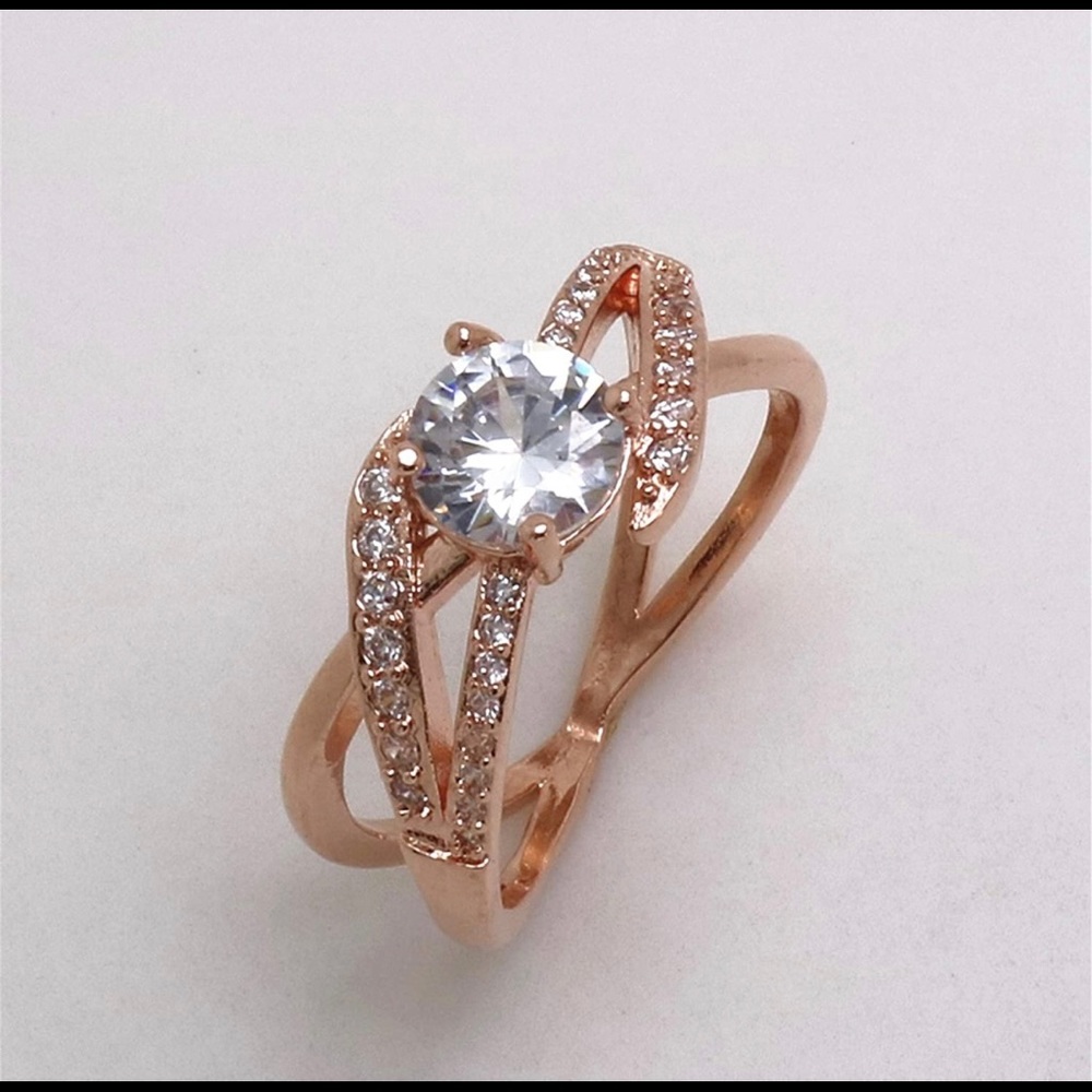 Two Tone Solid Rose Gold Round White Sapphire Dia… - image 3